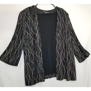 Alex Evenings Women's Evening Black Multicolor Glitter Jacket 3/4 Sleeves Size L